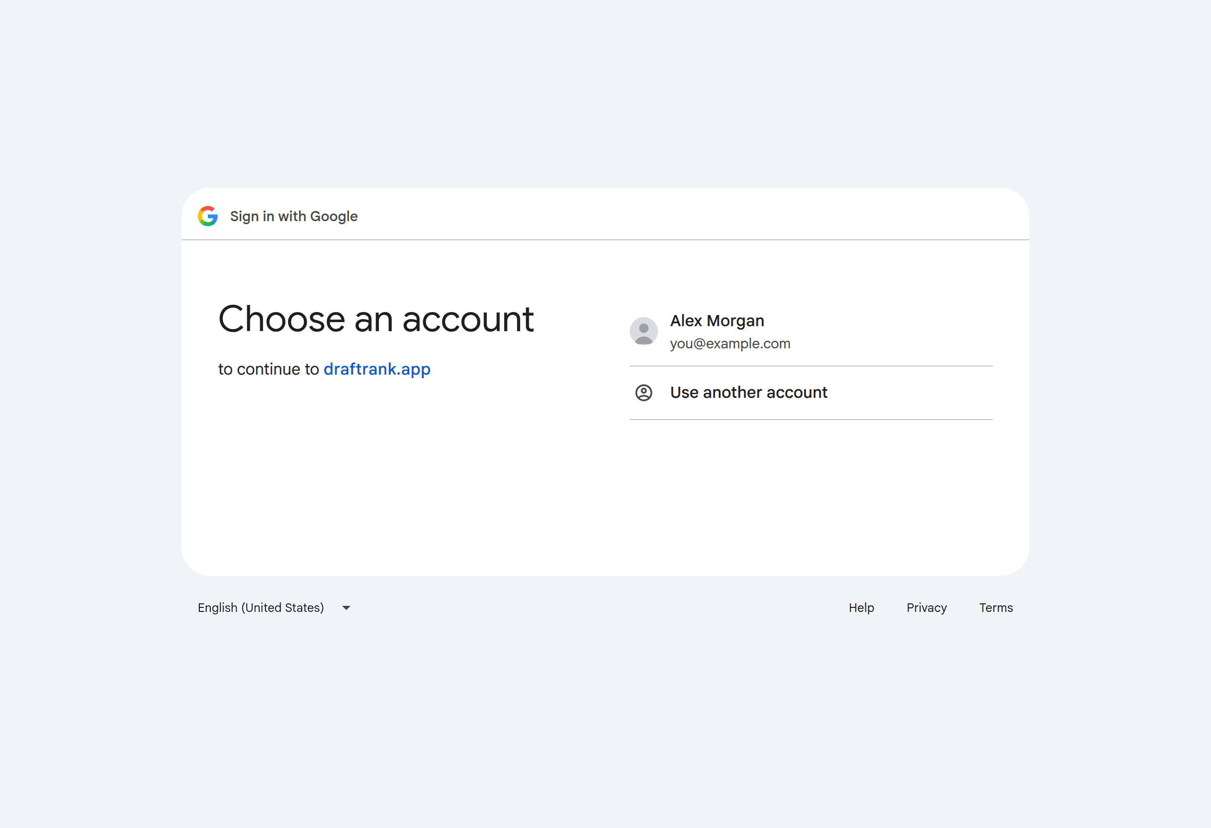 Google's account chooser asking which account to continue with.