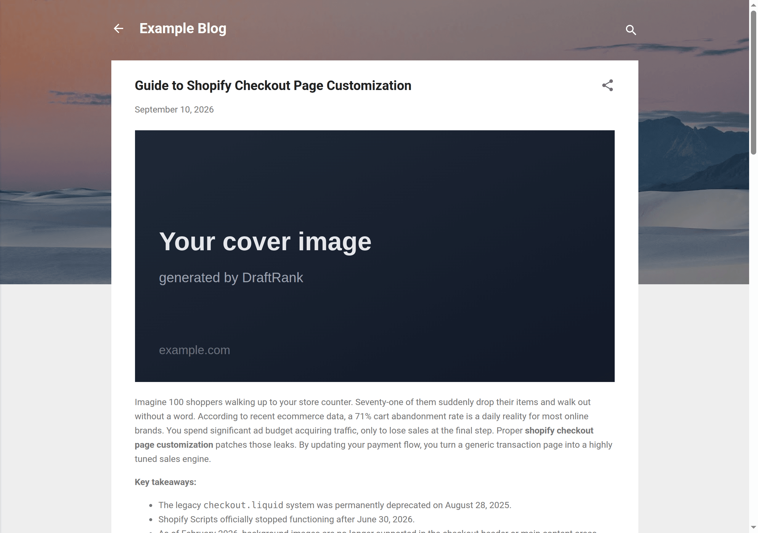A DraftRank article published on a Blogger blog, with its cover image at the top of the post.